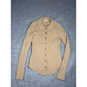 Anthropologie Pilcro Womens L 100% Cashmere Brown Collared Rib Cardigan Sweater